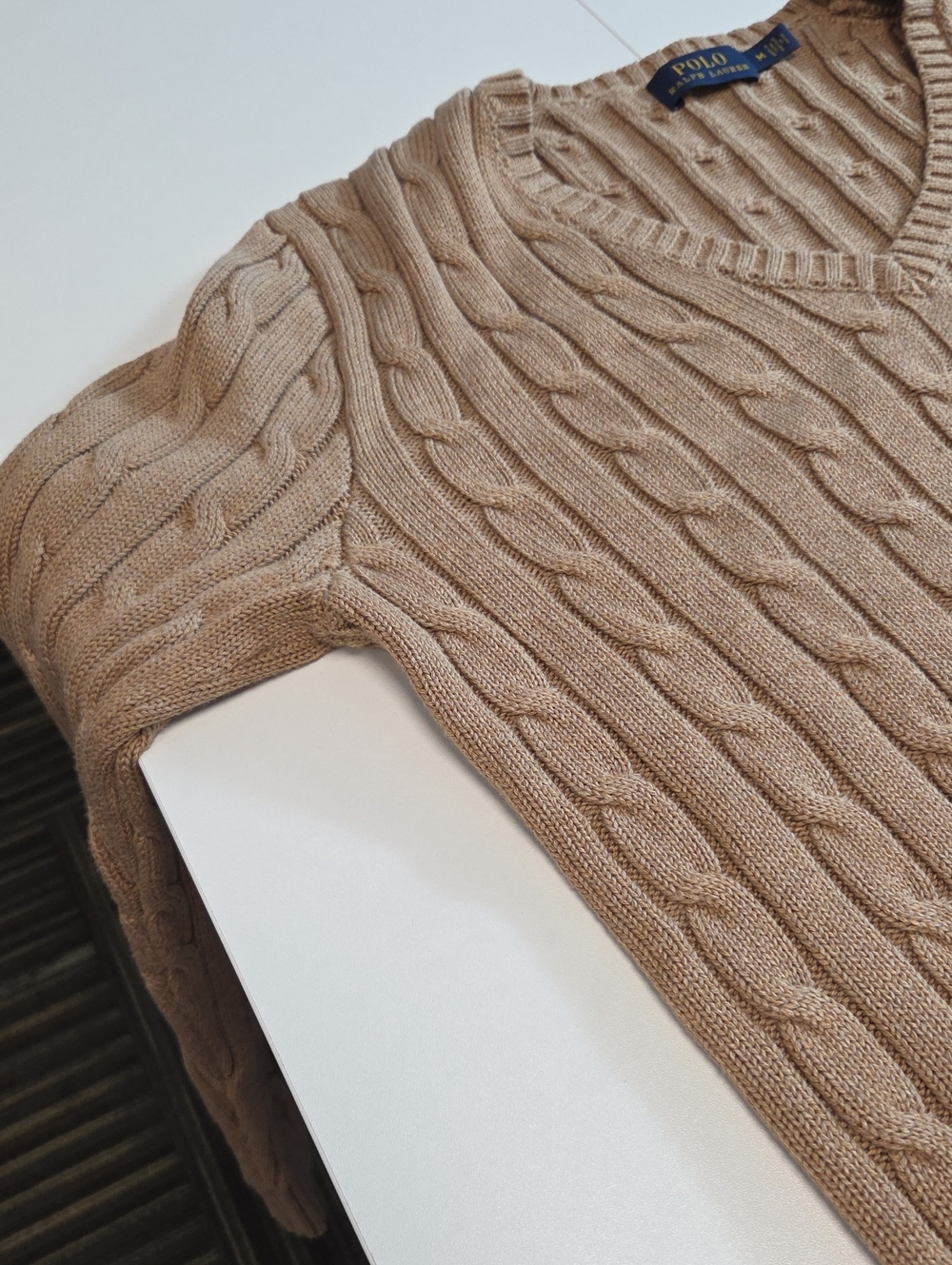 Polo Ralph Lauren 100% Cotton Cable Knit V-Neck Sweater Size M - Picture 11 of 11